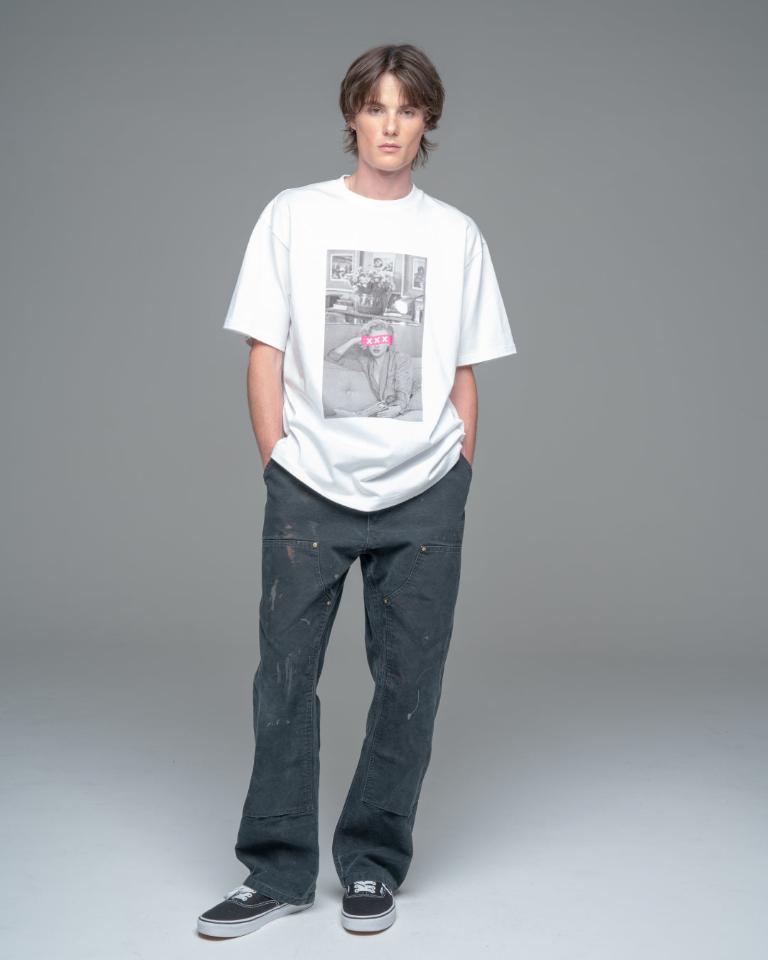 XXX Pink Box Logo Monochrome Photo Tee