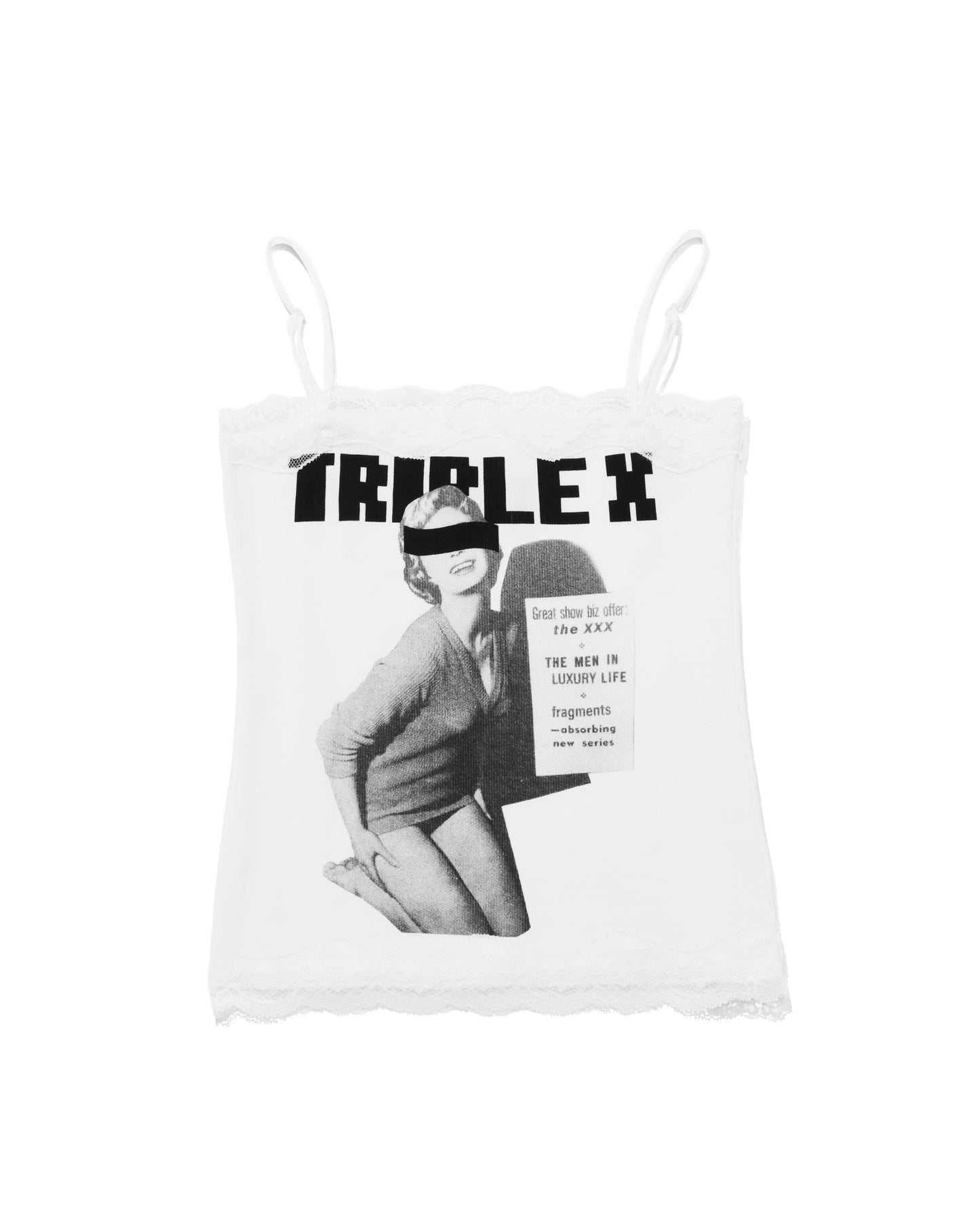 "TRIPLEX" Block Letter Logo Photo Lace Bare Top (Camisole)